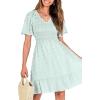 imageBTFBM Womens Beach Vacation Dress V Neck Short Sleeve Smocked Swiss Dot Casual Ruffle Mini Spring Summer Dresses 2025Light Green