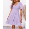 imageBTFBM Womens Beach Vacation Dress V Neck Short Sleeve Smocked Swiss Dot Casual Ruffle Mini Spring Summer Dresses 2025Light Purple