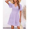 imageBTFBM Womens Beach Vacation Dress V Neck Short Sleeve Smocked Swiss Dot Casual Ruffle Mini Spring Summer Dresses 2025Light Purple