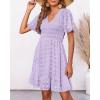 imageBTFBM Womens Beach Vacation Dress V Neck Short Sleeve Smocked Swiss Dot Casual Ruffle Mini Spring Summer Dresses 2025Light Purple
