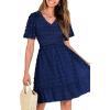 imageBTFBM Womens Beach Vacation Dress V Neck Short Sleeve Smocked Swiss Dot Casual Ruffle Mini Spring Summer Dresses 2025Navy