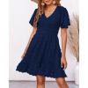 imageBTFBM Womens Beach Vacation Dress V Neck Short Sleeve Smocked Swiss Dot Casual Ruffle Mini Spring Summer Dresses 2025Navy