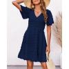 imageBTFBM Womens Beach Vacation Dress V Neck Short Sleeve Smocked Swiss Dot Casual Ruffle Mini Spring Summer Dresses 2025Navy
