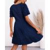 imageBTFBM Womens Beach Vacation Dress V Neck Short Sleeve Smocked Swiss Dot Casual Ruffle Mini Spring Summer Dresses 2025Navy