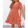 imageBTFBM Womens Beach Vacation Dress V Neck Short Sleeve Smocked Swiss Dot Casual Ruffle Mini Spring Summer Dresses 2025Orange