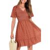 imageBTFBM Womens Beach Vacation Dress V Neck Short Sleeve Smocked Swiss Dot Casual Ruffle Mini Spring Summer Dresses 2025Orange