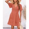 imageBTFBM Womens Beach Vacation Dress V Neck Short Sleeve Smocked Swiss Dot Casual Ruffle Mini Spring Summer Dresses 2025Orange