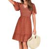 imageBTFBM Womens Beach Vacation Dress V Neck Short Sleeve Smocked Swiss Dot Casual Ruffle Mini Spring Summer Dresses 2025Orange