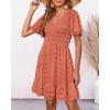 imageBTFBM Womens Beach Vacation Dress V Neck Short Sleeve Smocked Swiss Dot Casual Ruffle Mini Spring Summer Dresses 2025Orange