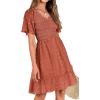 imageBTFBM Womens Beach Vacation Dress V Neck Short Sleeve Smocked Swiss Dot Casual Ruffle Mini Spring Summer Dresses 2025Orange