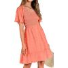 imageBTFBM Womens Beach Vacation Dress V Neck Short Sleeve Smocked Swiss Dot Casual Ruffle Mini Spring Summer Dresses 2025Orange Pink