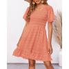 imageBTFBM Womens Beach Vacation Dress V Neck Short Sleeve Smocked Swiss Dot Casual Ruffle Mini Spring Summer Dresses 2025Orange Pink