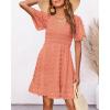 imageBTFBM Womens Beach Vacation Dress V Neck Short Sleeve Smocked Swiss Dot Casual Ruffle Mini Spring Summer Dresses 2025Orange Pink