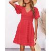 imageBTFBM Womens Beach Vacation Dress V Neck Short Sleeve Smocked Swiss Dot Casual Ruffle Mini Spring Summer Dresses 2025Red