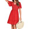 imageBTFBM Womens Beach Vacation Dress V Neck Short Sleeve Smocked Swiss Dot Casual Ruffle Mini Spring Summer Dresses 2025Red