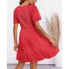 imageBTFBM Womens Beach Vacation Dress V Neck Short Sleeve Smocked Swiss Dot Casual Ruffle Mini Spring Summer Dresses 2025Red