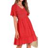 imageBTFBM Womens Beach Vacation Dress V Neck Short Sleeve Smocked Swiss Dot Casual Ruffle Mini Spring Summer Dresses 2025Red
