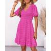 imageBTFBM Womens Beach Vacation Dress V Neck Short Sleeve Smocked Swiss Dot Casual Ruffle Mini Spring Summer Dresses 2025Rose Red