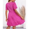 imageBTFBM Womens Beach Vacation Dress V Neck Short Sleeve Smocked Swiss Dot Casual Ruffle Mini Spring Summer Dresses 2025Rose Red