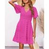 imageBTFBM Womens Beach Vacation Dress V Neck Short Sleeve Smocked Swiss Dot Casual Ruffle Mini Spring Summer Dresses 2025Rose Red