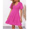imageBTFBM Womens Beach Vacation Dress V Neck Short Sleeve Smocked Swiss Dot Casual Ruffle Mini Spring Summer Dresses 2025Rose Red