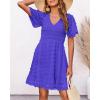 imageBTFBM Womens Beach Vacation Dress V Neck Short Sleeve Smocked Swiss Dot Casual Ruffle Mini Spring Summer Dresses 2025Royal Blue