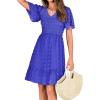 imageBTFBM Womens Beach Vacation Dress V Neck Short Sleeve Smocked Swiss Dot Casual Ruffle Mini Spring Summer Dresses 2025Royal Blue