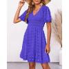 imageBTFBM Womens Beach Vacation Dress V Neck Short Sleeve Smocked Swiss Dot Casual Ruffle Mini Spring Summer Dresses 2025Royal Blue