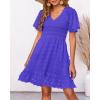 imageBTFBM Womens Beach Vacation Dress V Neck Short Sleeve Smocked Swiss Dot Casual Ruffle Mini Spring Summer Dresses 2025Royal Blue