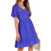 imageBTFBM Womens Beach Vacation Dress V Neck Short Sleeve Smocked Swiss Dot Casual Ruffle Mini Spring Summer Dresses 2025Royal Blue