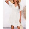 imageBTFBM Womens Beach Vacation Dress V Neck Short Sleeve Smocked Swiss Dot Casual Ruffle Mini Spring Summer Dresses 2025White