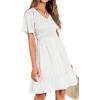 imageBTFBM Womens Beach Vacation Dress V Neck Short Sleeve Smocked Swiss Dot Casual Ruffle Mini Spring Summer Dresses 2025White