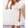 imageBTFBM Womens Beach Vacation Dress V Neck Short Sleeve Smocked Swiss Dot Casual Ruffle Mini Spring Summer Dresses 2025White