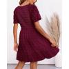 imageBTFBM Womens Beach Vacation Dress V Neck Short Sleeve Smocked Swiss Dot Casual Ruffle Mini Spring Summer Dresses 2025Wine Red