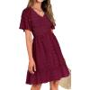 imageBTFBM Womens Beach Vacation Dress V Neck Short Sleeve Smocked Swiss Dot Casual Ruffle Mini Spring Summer Dresses 2025Wine Red
