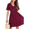 imageBTFBM Womens Beach Vacation Dress V Neck Short Sleeve Smocked Swiss Dot Casual Ruffle Mini Spring Summer Dresses 2025Wine Red
