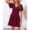 imageBTFBM Womens Beach Vacation Dress V Neck Short Sleeve Smocked Swiss Dot Casual Ruffle Mini Spring Summer Dresses 2025Wine Red