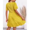 imageBTFBM Womens Beach Vacation Dress V Neck Short Sleeve Smocked Swiss Dot Casual Ruffle Mini Spring Summer Dresses 2025Yellow