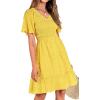 imageBTFBM Womens Beach Vacation Dress V Neck Short Sleeve Smocked Swiss Dot Casual Ruffle Mini Spring Summer Dresses 2025Yellow