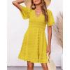 imageBTFBM Womens Beach Vacation Dress V Neck Short Sleeve Smocked Swiss Dot Casual Ruffle Mini Spring Summer Dresses 2025Yellow