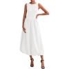 imageBTFBM Womens 2025 Summer Casual Sleeveless Midi Dress Patchwork Knit Tank Bubble Long Flowy Beach Maxi Sundress PocketsWhite