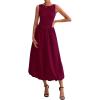 imageBTFBM Womens 2025 Summer Casual Sleeveless Midi Dress Patchwork Knit Tank Bubble Long Flowy Beach Maxi Sundress PocketsWine Red