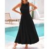 imageBTFBM 2025 Women Summer Vacation Dresses Sleeveless Crewneck Loose Beach Sundress Bubble Hem Tank Maxi Dress PocketsBlack