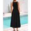imageBTFBM 2025 Women Summer Vacation Dresses Sleeveless Crewneck Loose Beach Sundress Bubble Hem Tank Maxi Dress PocketsBlack