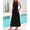 imageBTFBM 2025 Women Summer Vacation Dresses Sleeveless Crewneck Loose Beach Sundress Bubble Hem Tank Maxi Dress PocketsBlack