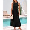 imageBTFBM 2025 Women Summer Vacation Dresses Sleeveless Crewneck Loose Beach Sundress Bubble Hem Tank Maxi Dress PocketsBlack