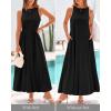 imageBTFBM 2025 Women Summer Vacation Dresses Sleeveless Crewneck Loose Beach Sundress Bubble Hem Tank Maxi Dress PocketsBlack
