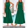 imageBTFBM 2025 Women Summer Vacation Dresses Sleeveless Crewneck Loose Beach Sundress Bubble Hem Tank Maxi Dress PocketsDark Green