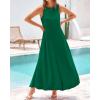 imageBTFBM 2025 Women Summer Vacation Dresses Sleeveless Crewneck Loose Beach Sundress Bubble Hem Tank Maxi Dress PocketsDark Green