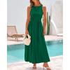 imageBTFBM 2025 Women Summer Vacation Dresses Sleeveless Crewneck Loose Beach Sundress Bubble Hem Tank Maxi Dress PocketsDark Green